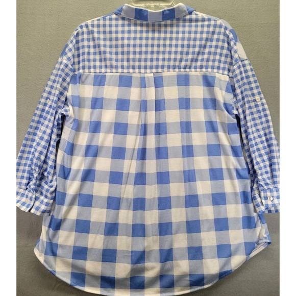 Eden & Olivia Womens Shirt Plaid Checkered Button Up Womens 1X Blue White Blouse - Picture 7 of 10